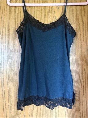 Deb Navy Blue Camisole with Black Lace Trim